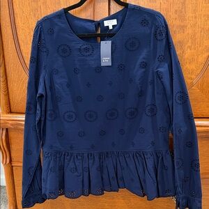 Crown & Ivy Women's Navy Eyelet Blouse